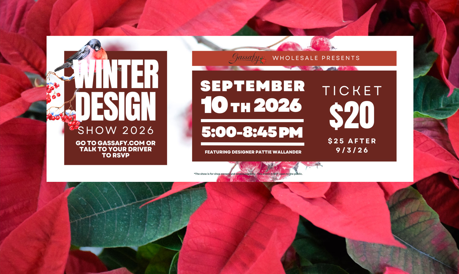 Wholesale florist in Fort Wayne, Indiana. Gassafy specialize in offering premium cut flowers, potted plants, and floral supplies. Gassafy Wholesale services Indiana, Michigan, and Ohio. Winter design show 2026